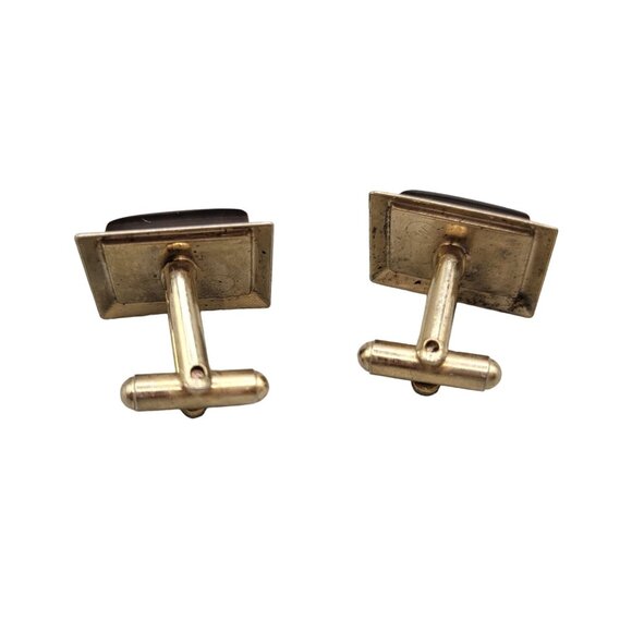 Tigers Eye Mens Cufflinks Toggle Clasp Vintage Signed - Picture 2 of 5